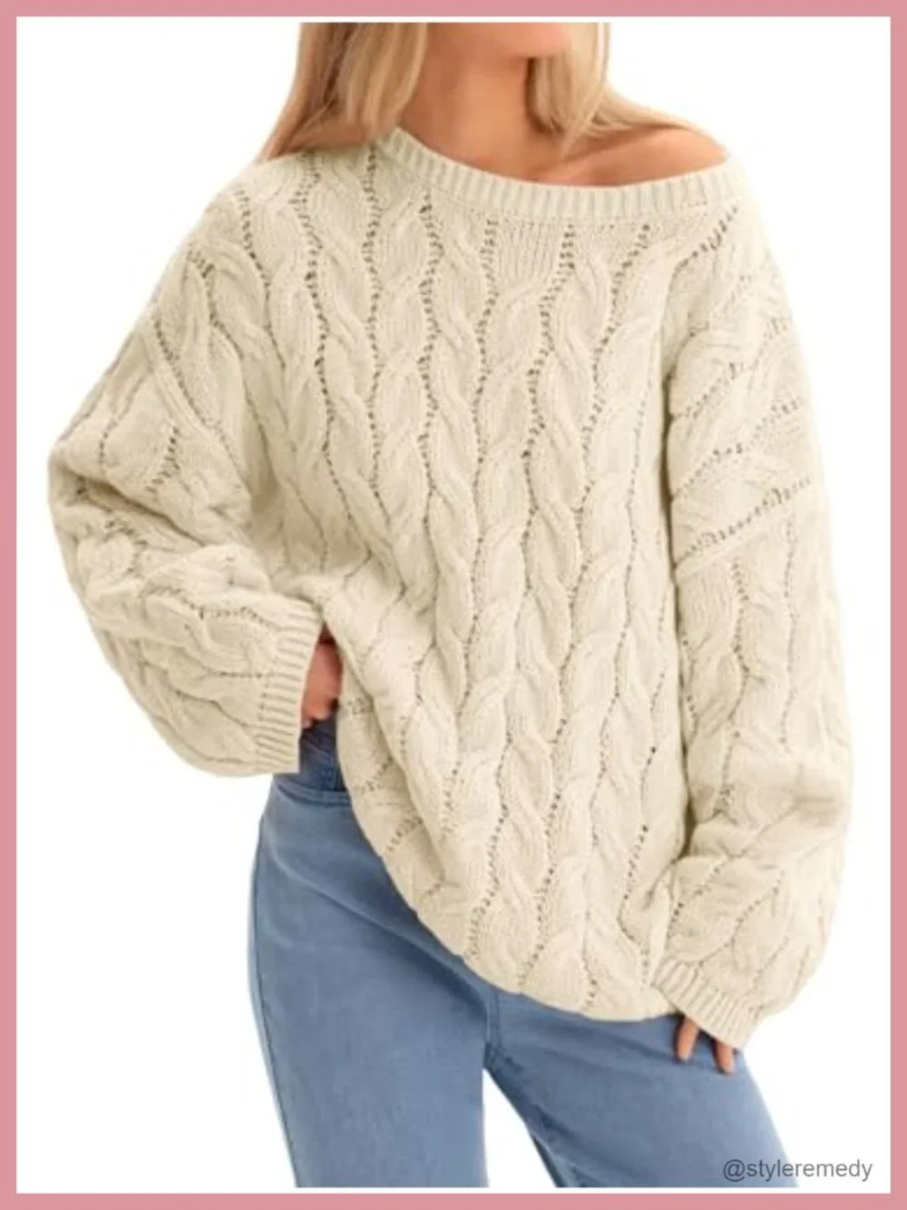 Oversized Cable Knit Sweater Women Long Sleeve Chunky Pullover Crew Neck Fall